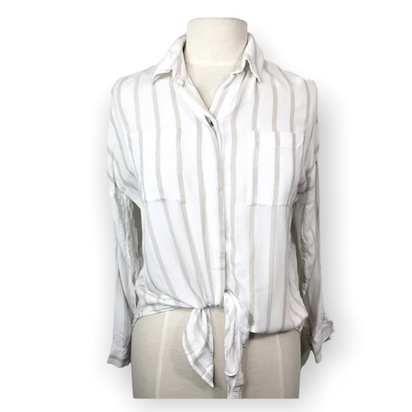 Maeve Tops - Maeve x Anthropologie Front Tie Long Sleeve Button Up Shirt